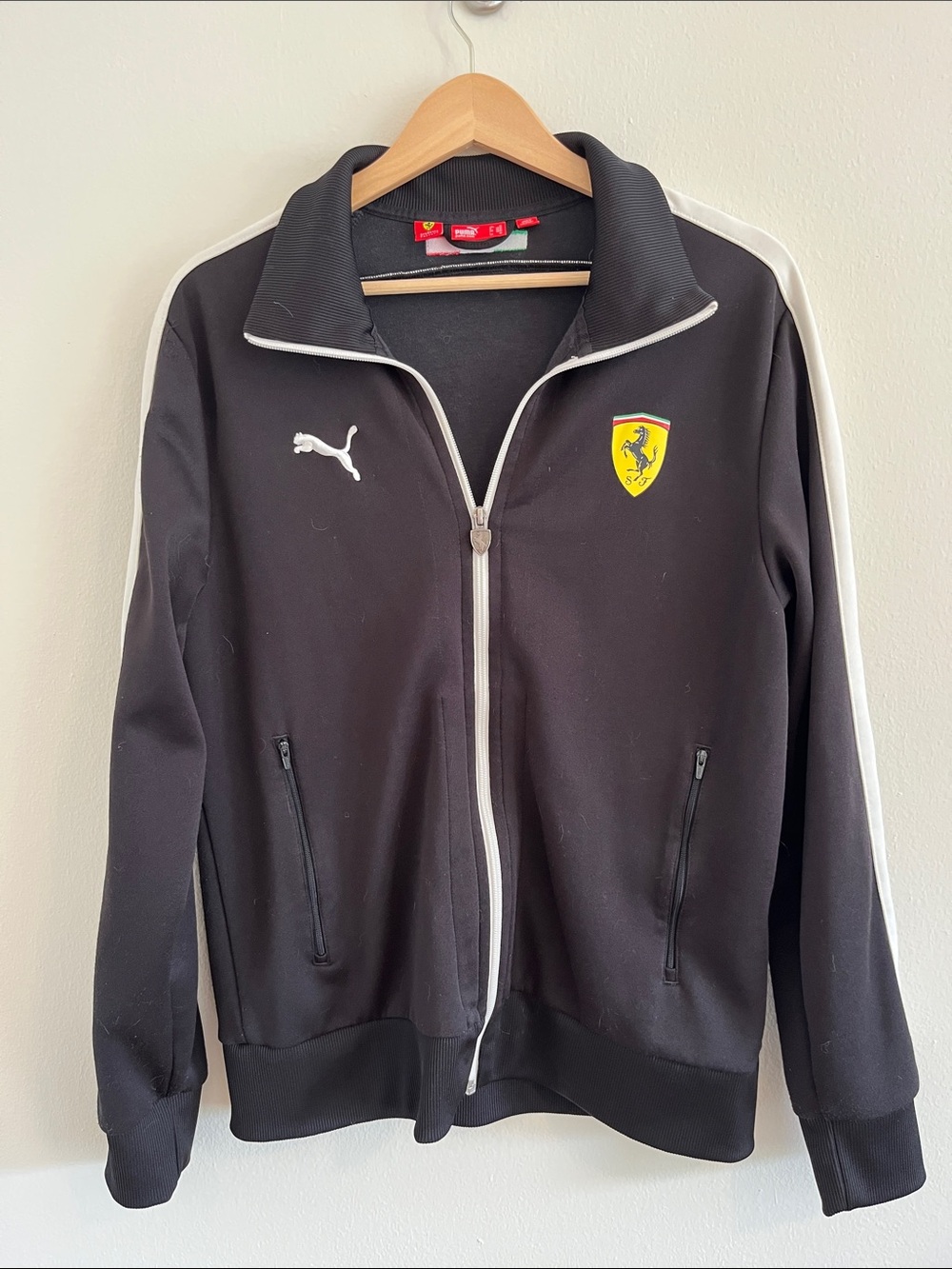 Puma Black Jacket with White Trim and Yellow Ferrari Shield